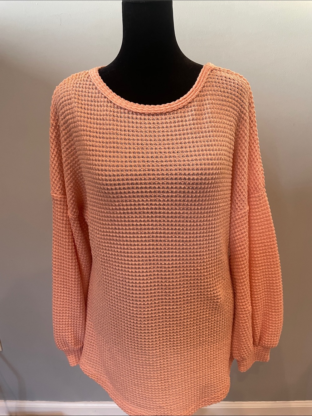Women's Peach Waffle Knit Pullover top- oversized small